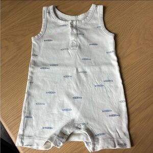 Colored Organics Fish Print Baby Romper - Ivory and Blue